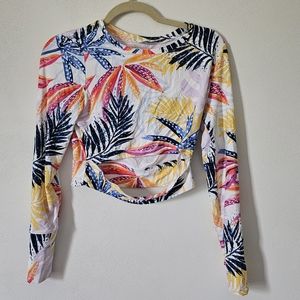 Calia tropical floral cropped rashguard top with keyhole. Size medium.